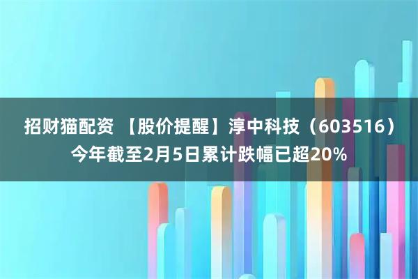 招财猫配资 【股价提醒】淳中科技（603516）今年截至2月5日累计跌幅已超20%
